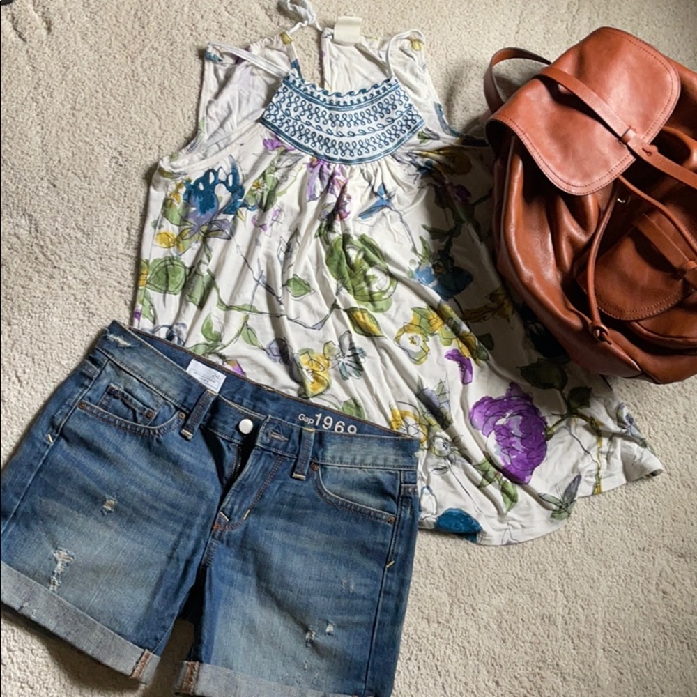Anthropologie halter top floral embroidered top
